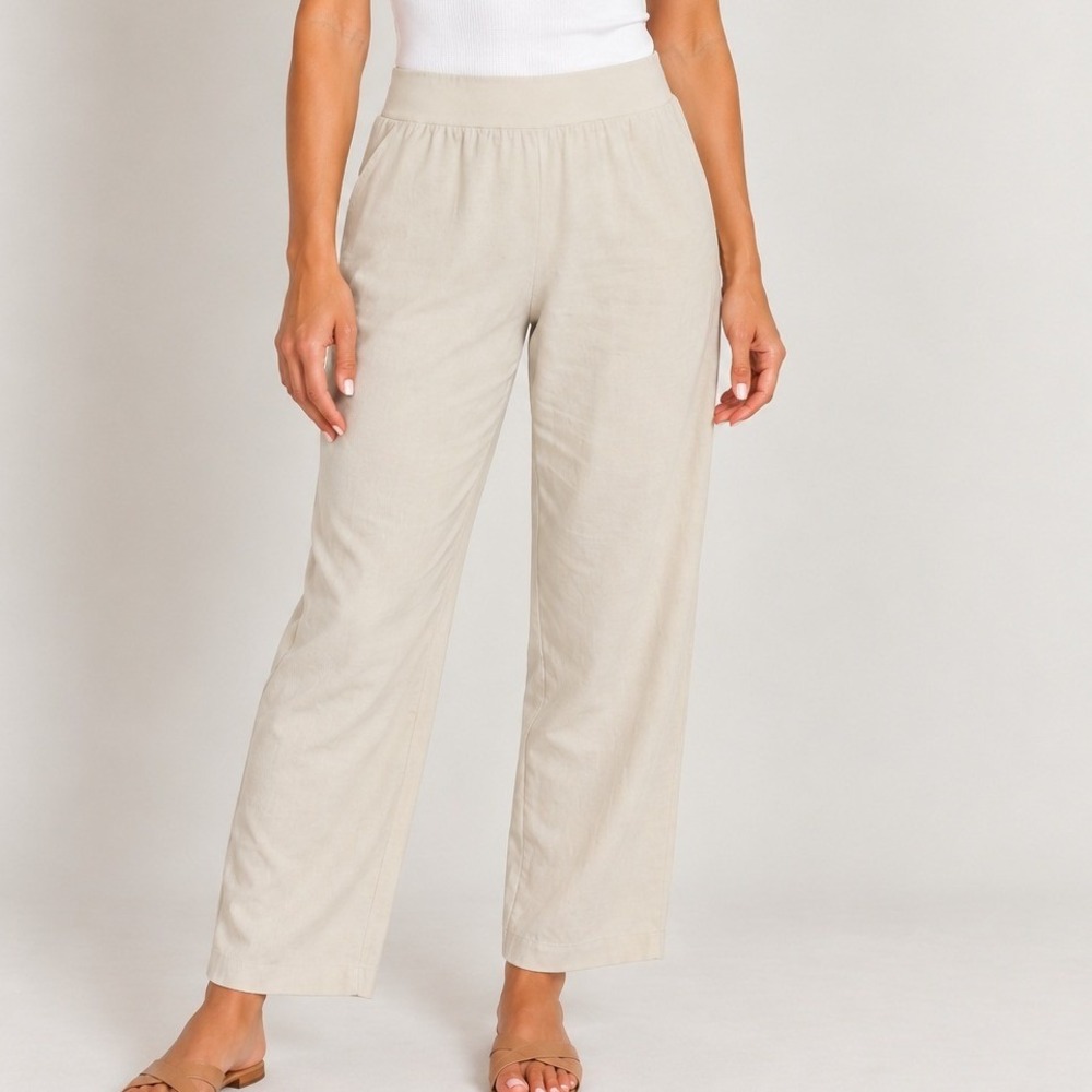Eileen Fisher Cream Stretch Pull On Pants Quiet Luxury Old Money Light Academia